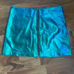 Iridescent faux leather mini skirt